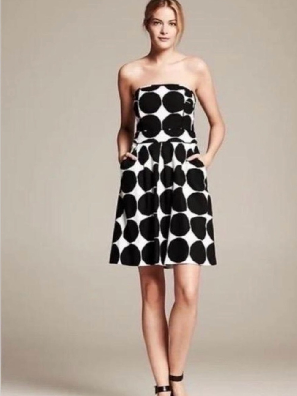 NWT Banana Republic Black and White Strapless Polka Dot Dress Sz 10